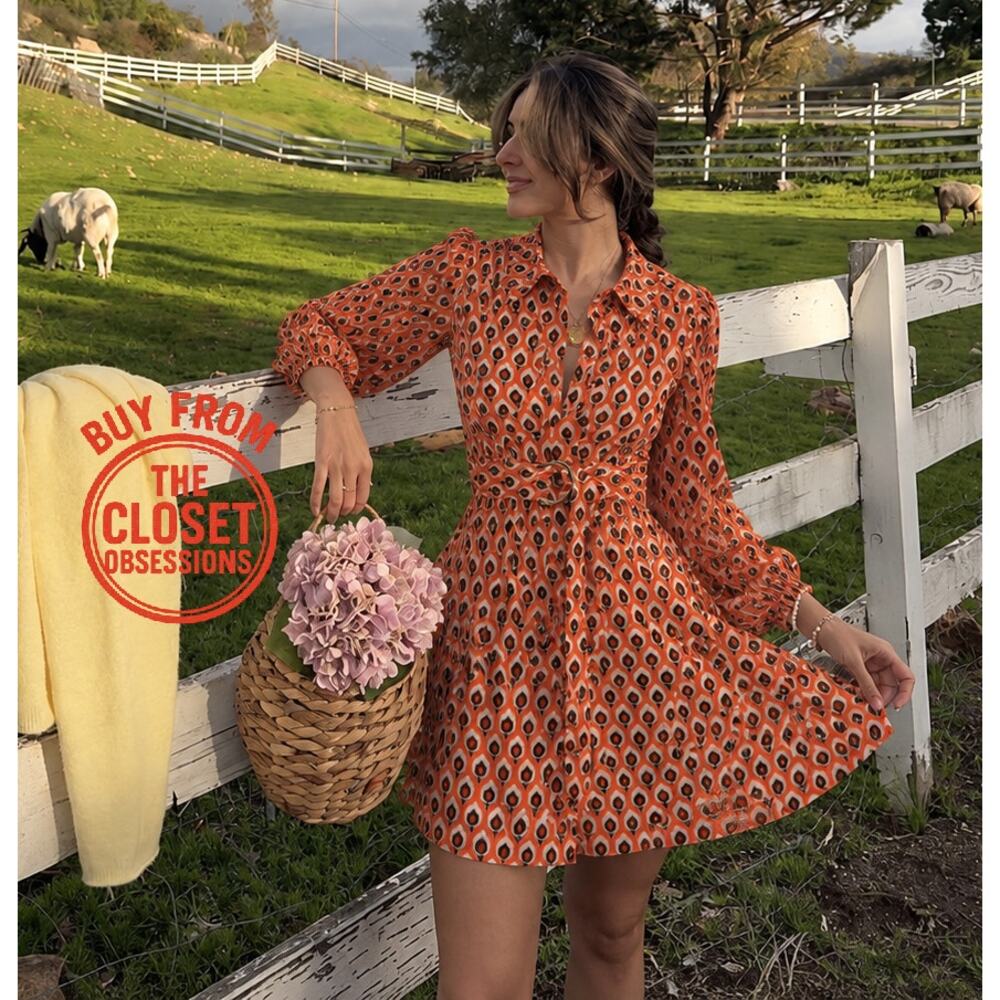 ZARA Cotton Geometric Print Belted Shirt Dress Mini NWT - Picture 7 of 16